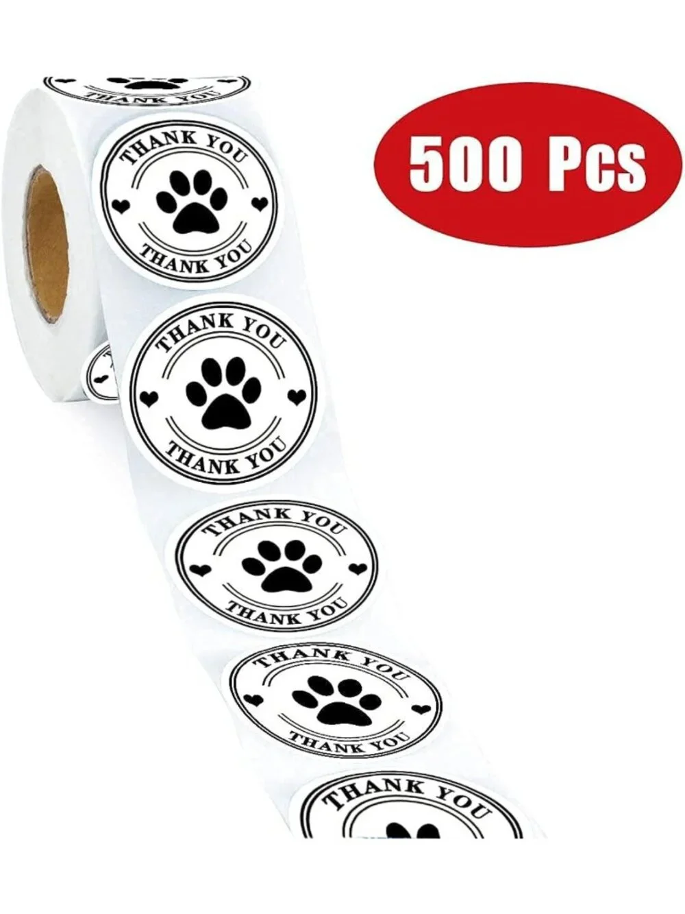 500 Black Paw Print Thank You Labels - Puppy Footprint Stickers for Gifts
